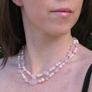 #WM11 Two strands of pink and white pearls and crystals