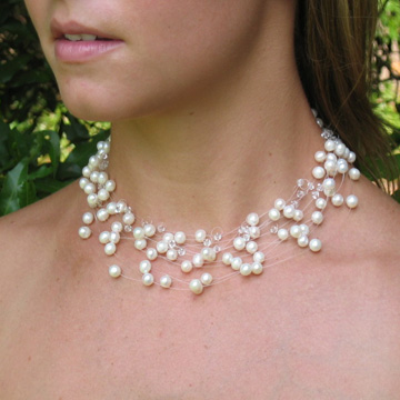 #WM28 Twelve strand pearl and crystal necklace
