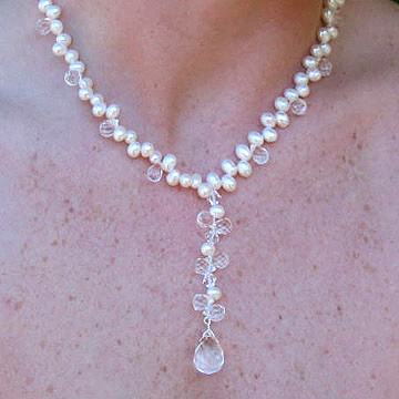 #WM48AB Crystal and pearl necklace with drop