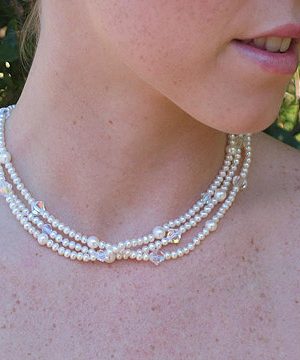 #WM51 Triple strand pearl choker with AB crystals