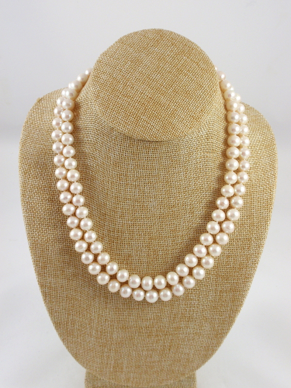 LE463 Double strand of 9-10MM Freshwater Pearl necklace – The