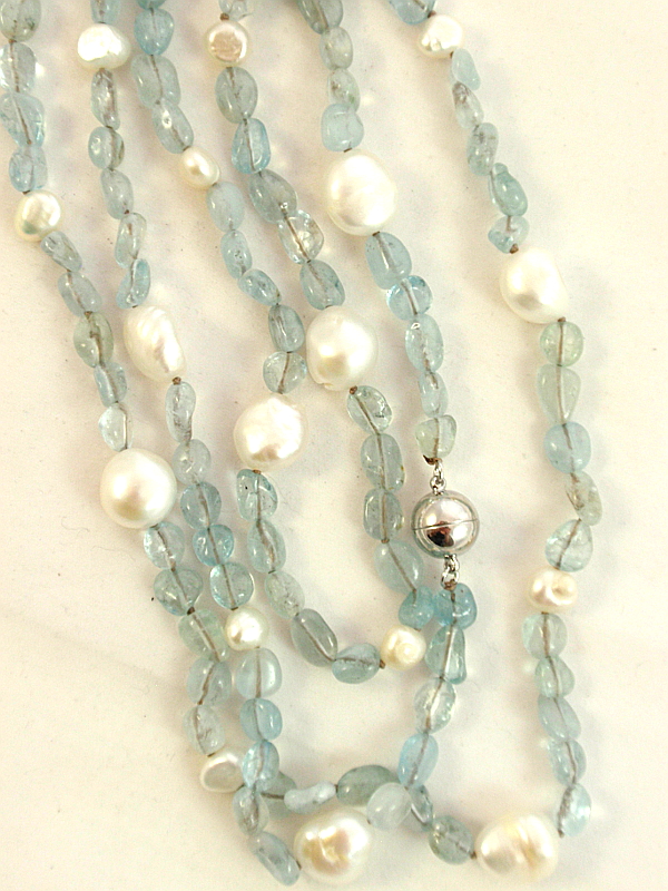 Deep Sea Aquamarine & Pearls Necklace