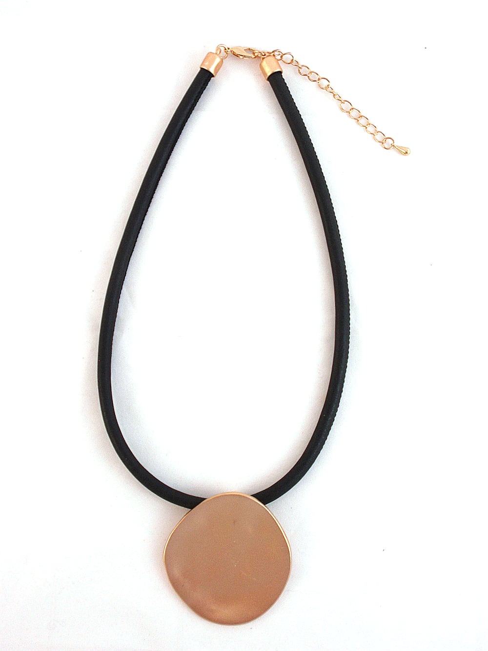 F742g Black Cord and Hammered Mat Gold pendant Necklace