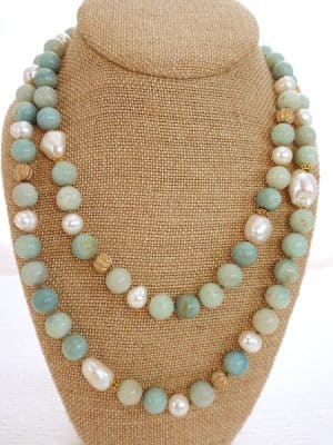 PS746 Amazonite and Pearl Necklace