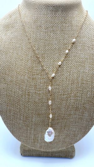 F846 Delicate Freshwater Pearl and Paperclip Chain Y Necklace